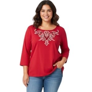 Bob Mackie Red Embroidered Blouse NWOT